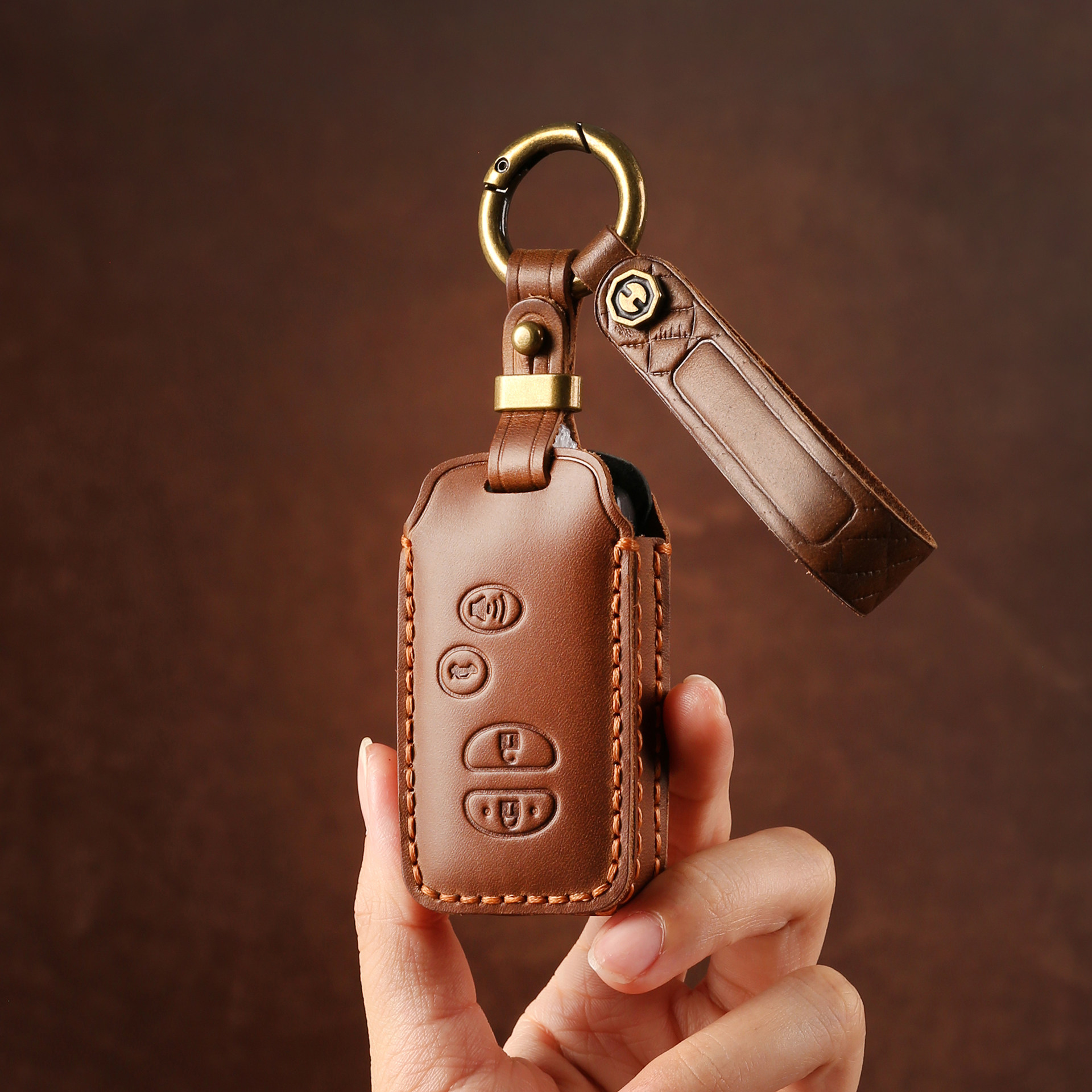 双缝线丰田折叠车钥匙套老款皇冠凯美瑞汉兰达大发专用真皮保护壳