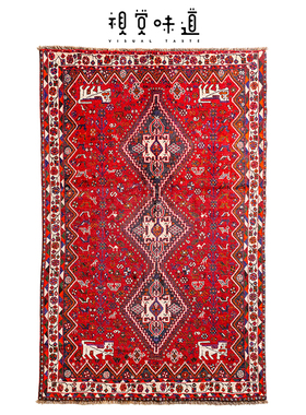 视觉味道 波斯红色羊毛大地毯 伊朗手工编织客厅复古美式高端地毯