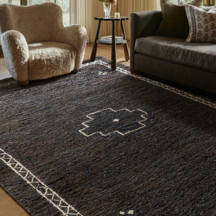 视觉味道黄麻无胶黑色地毯高品质客厅进口手工极简日式 卧室床边毯