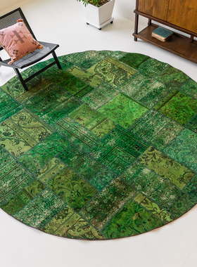 视觉味道伊朗进口圆形拼接地毯手工羊毛客厅编织复古高品质510072
