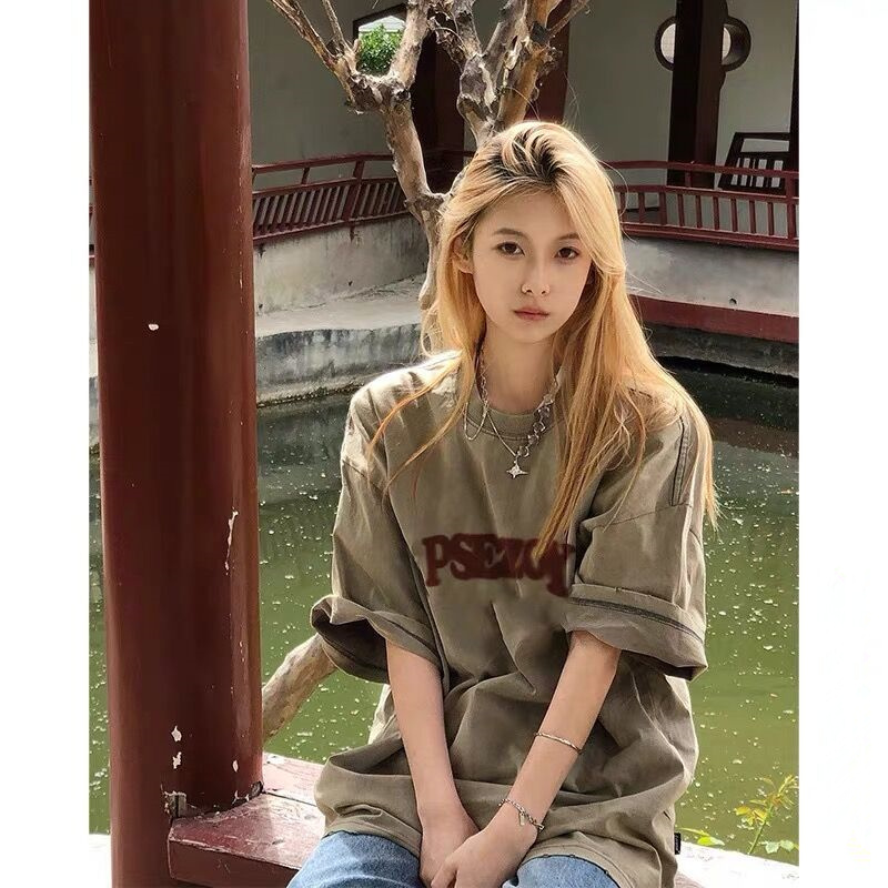 短息美式复古常规印花纯棉女