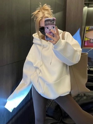 加绒宽松纯棉设计感小众连帽卫衣