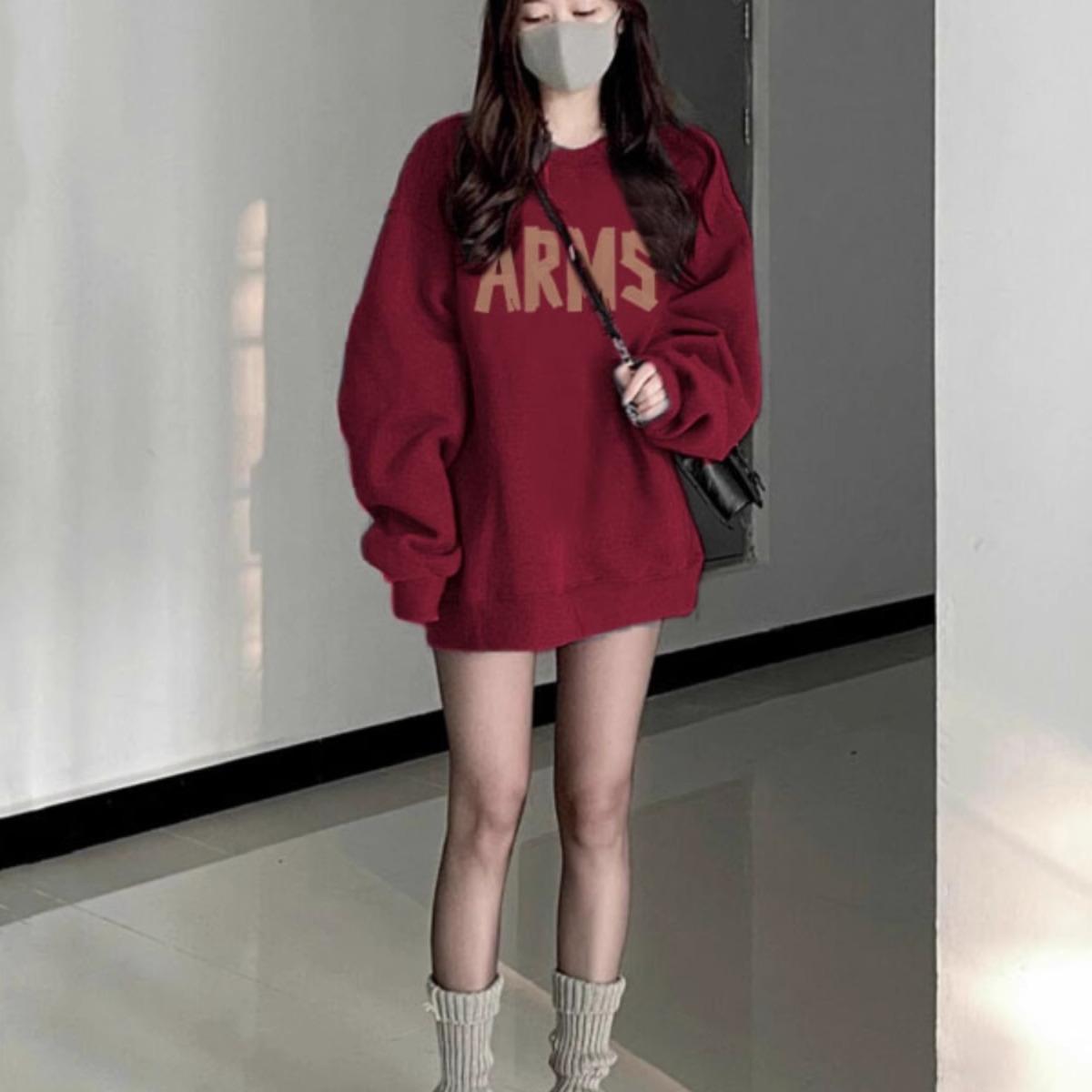 加绒加厚圆领卫衣设计感纯棉宽松