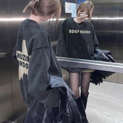 加绒加厚圆领卫衣设计感纯棉宽松