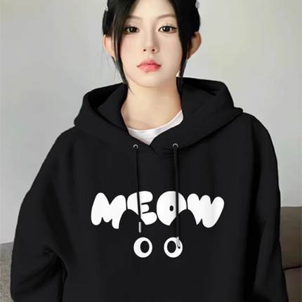 纯棉黑色连帽卫衣女2025新款爆款秋冬加绒加厚小个子春秋薄款外套