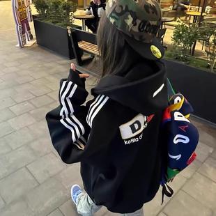 纯棉连帽卫衣女春秋冬加绒宽松oversize百搭休闲薄款 外套 拉链开衫