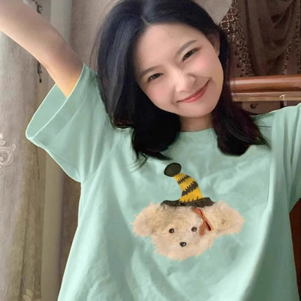 绿色纯棉短袖t恤女2026新款夏季多巴胺正肩半袖设计感小众上衣ins