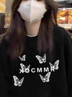 加绒加厚宽松纯棉设计感圆领卫衣