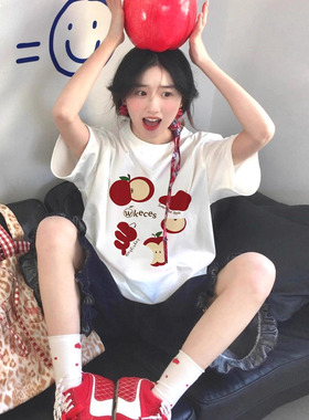 纯棉白色短袖t恤女2025新款夏季正肩美式宽松半袖设计感体恤上衣