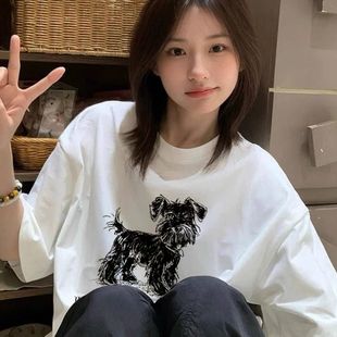 高街潮牌宽松半袖 白色纯棉短袖 美式 t恤女2025新款 设计感上衣 爆款