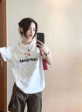 纯棉白色短袖t恤女2025新款爆款夏季宽松设计感小众半袖体恤上衣