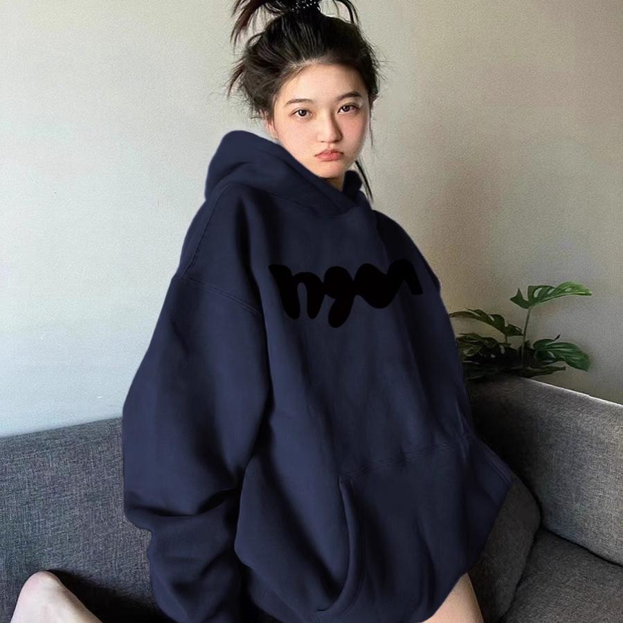 加绒加厚宽松纯棉设计感连帽卫衣