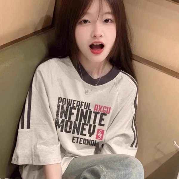 纯棉美式三条杠短袖T恤女2025新款爆款学生宽松百搭设计感上衣夏,女装/女士精品,T恤,淘宝优惠券,粉丝福利购,淘宝优惠卷