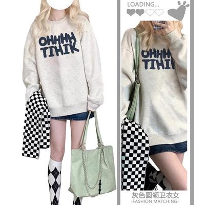 加绒加厚圆领卫衣美式纯棉宽松