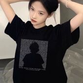 高街潮牌黑色短袖 T恤女2025新款 夏季 纯棉美式 宽松百搭半袖 上衣ins