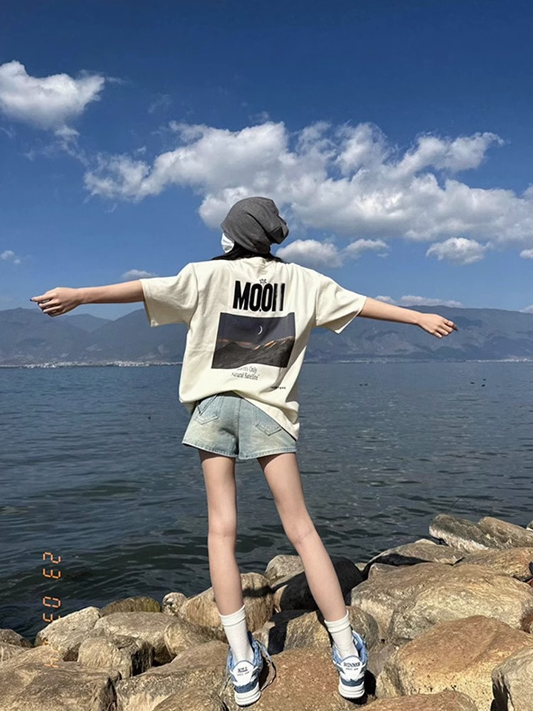 短袖美式复古设计感小众纯棉女