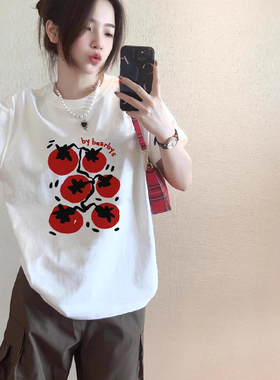 纯棉白色短袖t恤女2025新款爆款夏季美式宽松设计感半袖体恤上衣