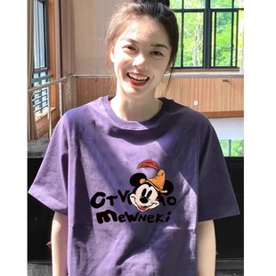 小众设计感上衣 纯棉紫色短袖 t恤女2025新款 夏季 宽松oversize半袖