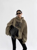 重磅纯棉美式 连帽卫衣女秋冬加绒加厚设计感高级字母oversize外套
