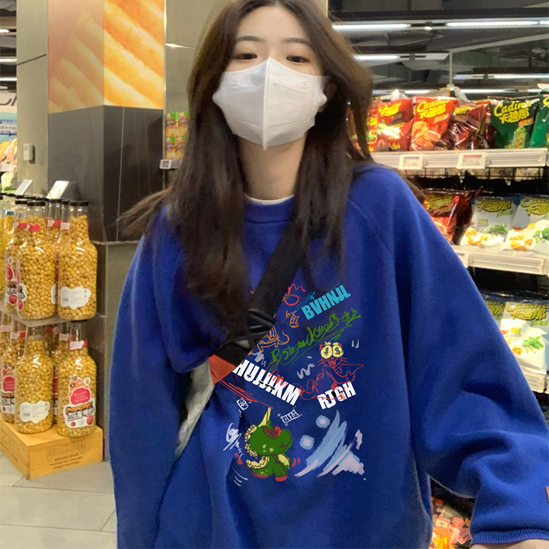 加绒宽松纯棉美式复古印花卫衣