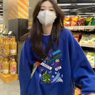 加绒宽松纯棉美式复古印花卫衣