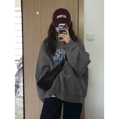 加绒宽松纯棉oversize圆领卫衣