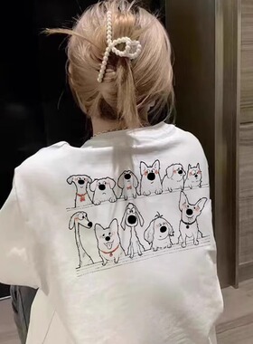 纯棉白色短袖t恤女2025新款夏季正肩美式宽松半袖设计感半袖上衣