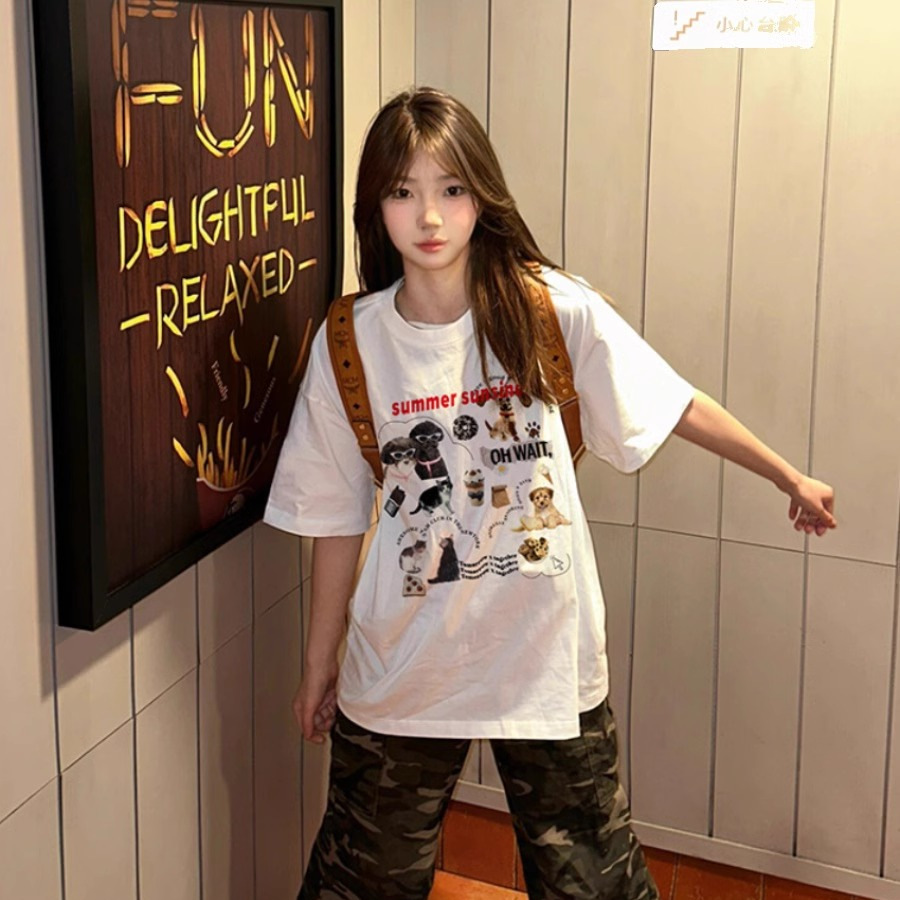 短袖设计感小众重磅印花纯棉男女