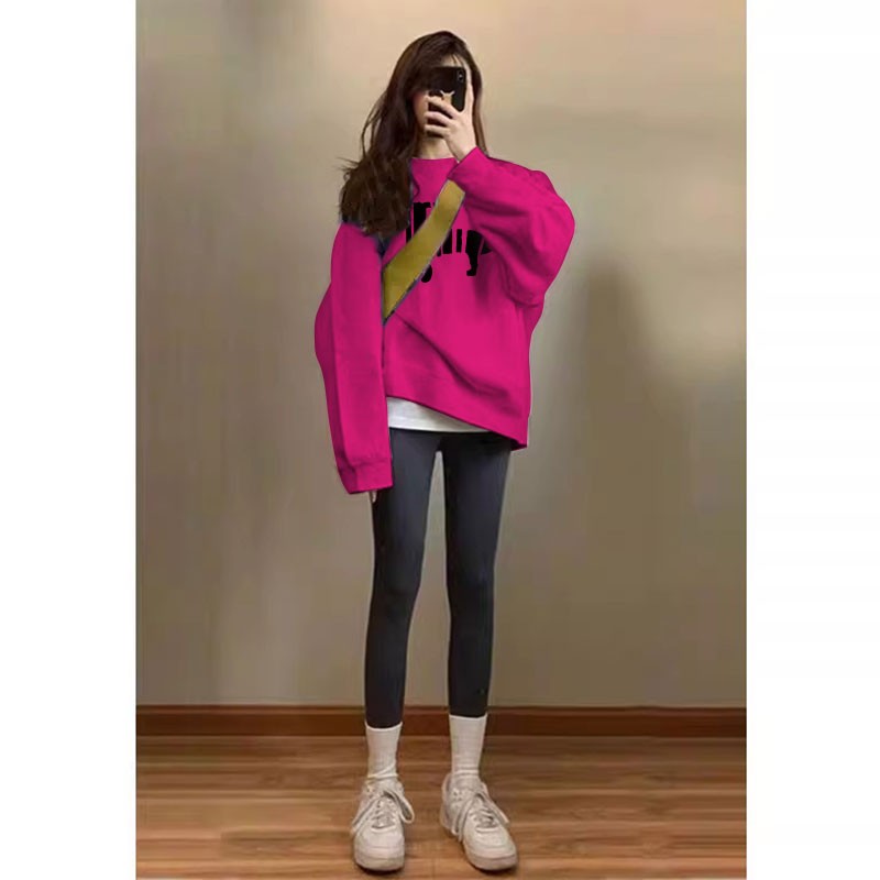 加绒加厚圆领卫衣设计感纯棉宽松