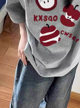 纯棉美式正肩灰色短袖T恤女2025新款爆款夏季宽松设计感半袖上衣