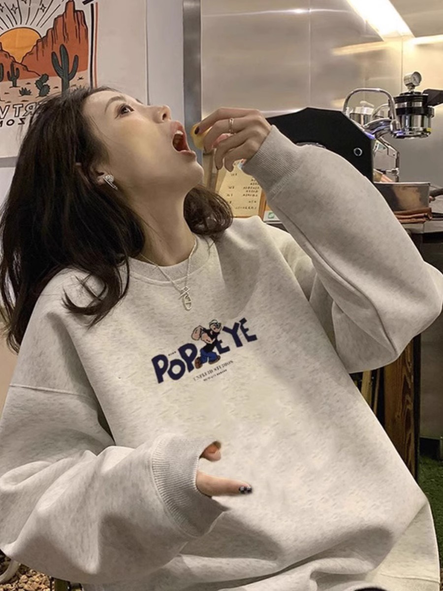 加绒加厚宽松纯棉美式卫衣女