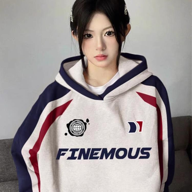 加绒加厚插肩连帽卫衣美式宽松