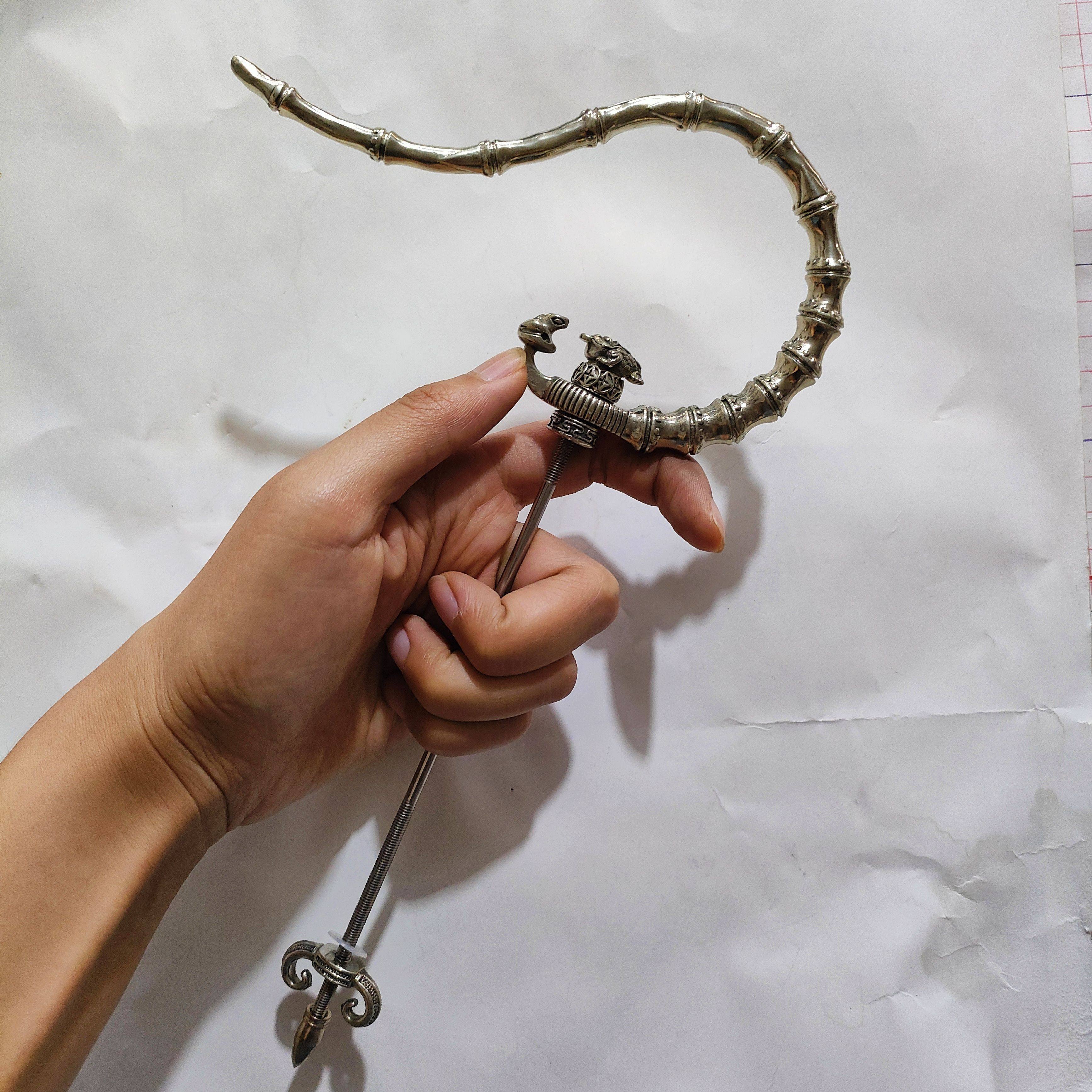 精品手工画眉笼小百灵云雀麻料笼钩子挂钩青蛙白铜竹节钩鸟笼配件