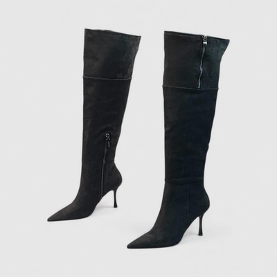 外贸原单加绒时装靴性感长靴子尖头细高跟瘦瘦女靴百搭高靴过膝靴