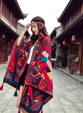 新款夏季旅游云南西北丝巾女防晒空调大披肩海边沙滩巾民族风围巾