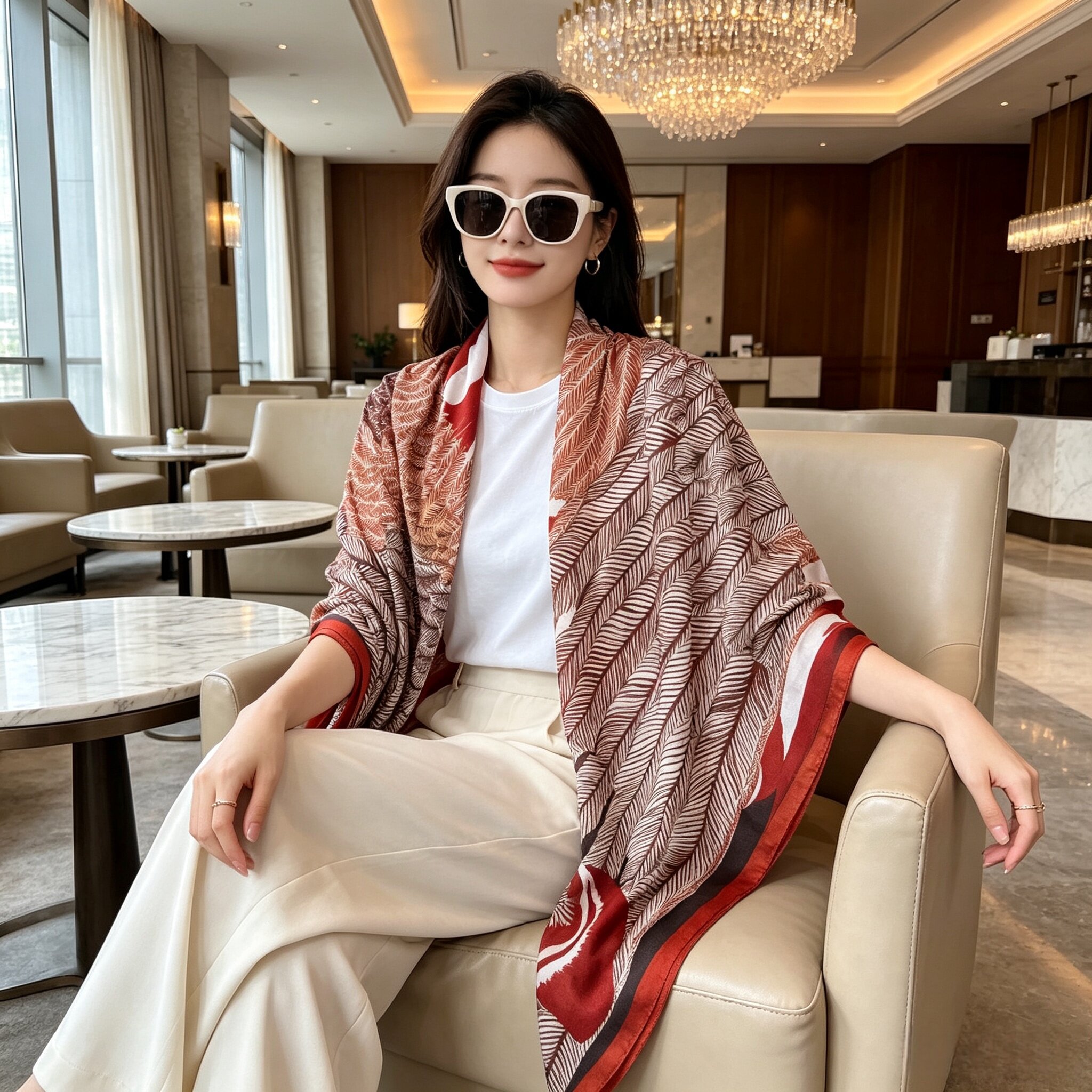 轻奢高级感印花大方巾丝巾女春秋夏季薄款防晒空调房披肩百搭气质