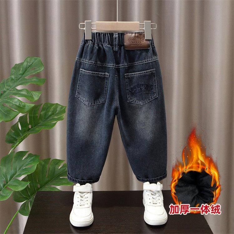 男童加绒加厚牛仔裤秋冬季儿童帅气时髦休闲裤子男宝宝宽松长裤潮