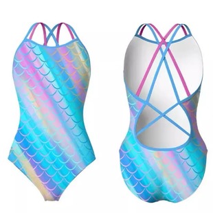 美人鱼成人单层连体竞速泳衣女游泳馆专用运动中低叉训练运动泳装