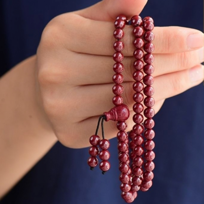 贵州铜仁万山朱砂高含量紫金砂子108颗手链毛衣链珠子本命年礼物