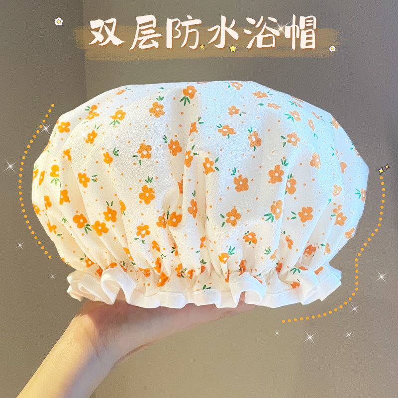 双层浴帽女防水洗澡沐浴发帽厨房油烟防尘头发套成人防湿加厚头罩