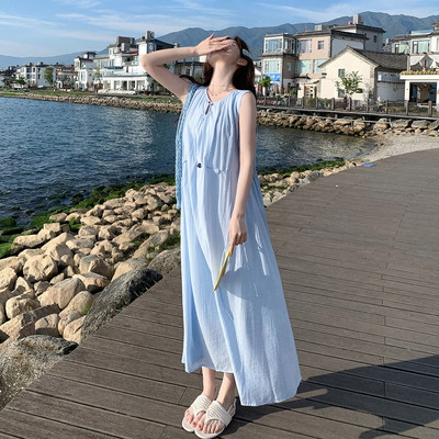 2026夏季浅蓝色海边度假风收腰显瘦连衣裙2D009-7501-P145控238