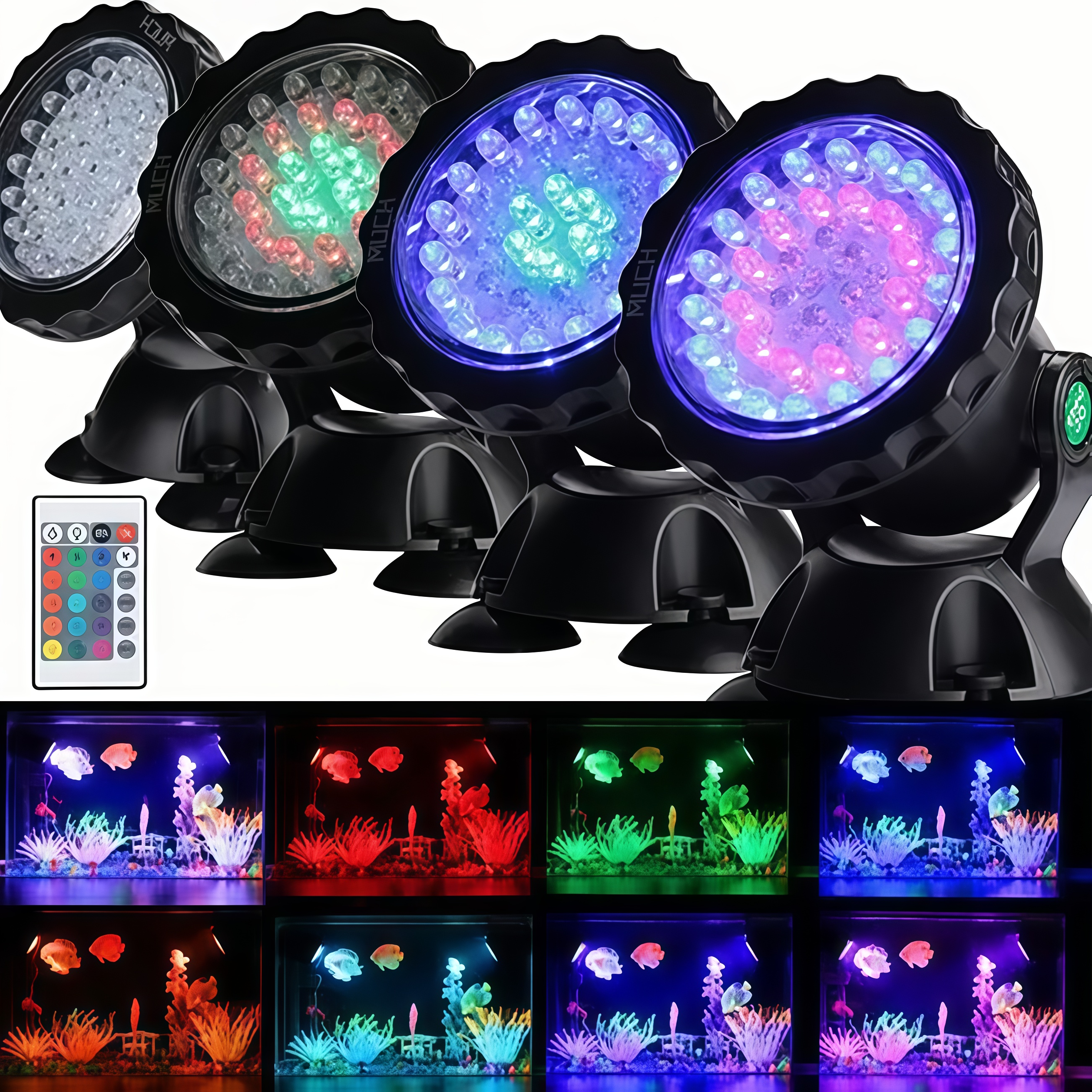 LED插电鱼缸射灯户外防水景观鱼池灯16色远程遥控水下潜水灯