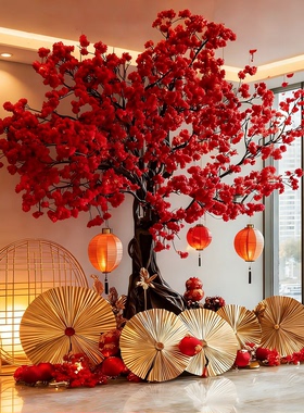 马年新年许愿树2026仿真樱花树室内仿真树装饰树落地摆件桃花树