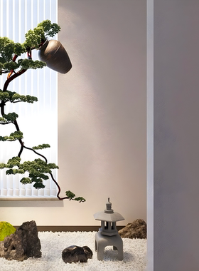 中国风仿真迎客松悬挂松树日式禅意吊挂造景酒店玄关摆件倒挂景观