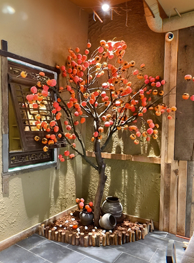 仿真柿子树许愿树果树大型落地摆件石榴树仿真树造景餐厅酒店造景