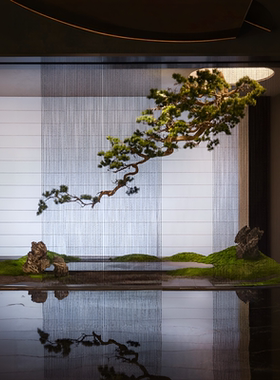 仿真悬挂松树倒挂迎客松壁挂侧挂松枝中式室内造景仿生绿植造型树