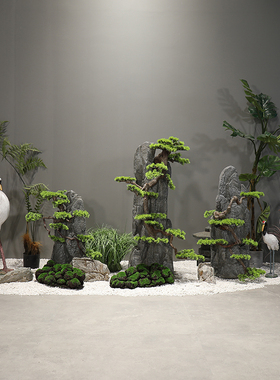 仿真迎客松室内造景假树装饰摆件罗汉松美人松室外大型仿真松树