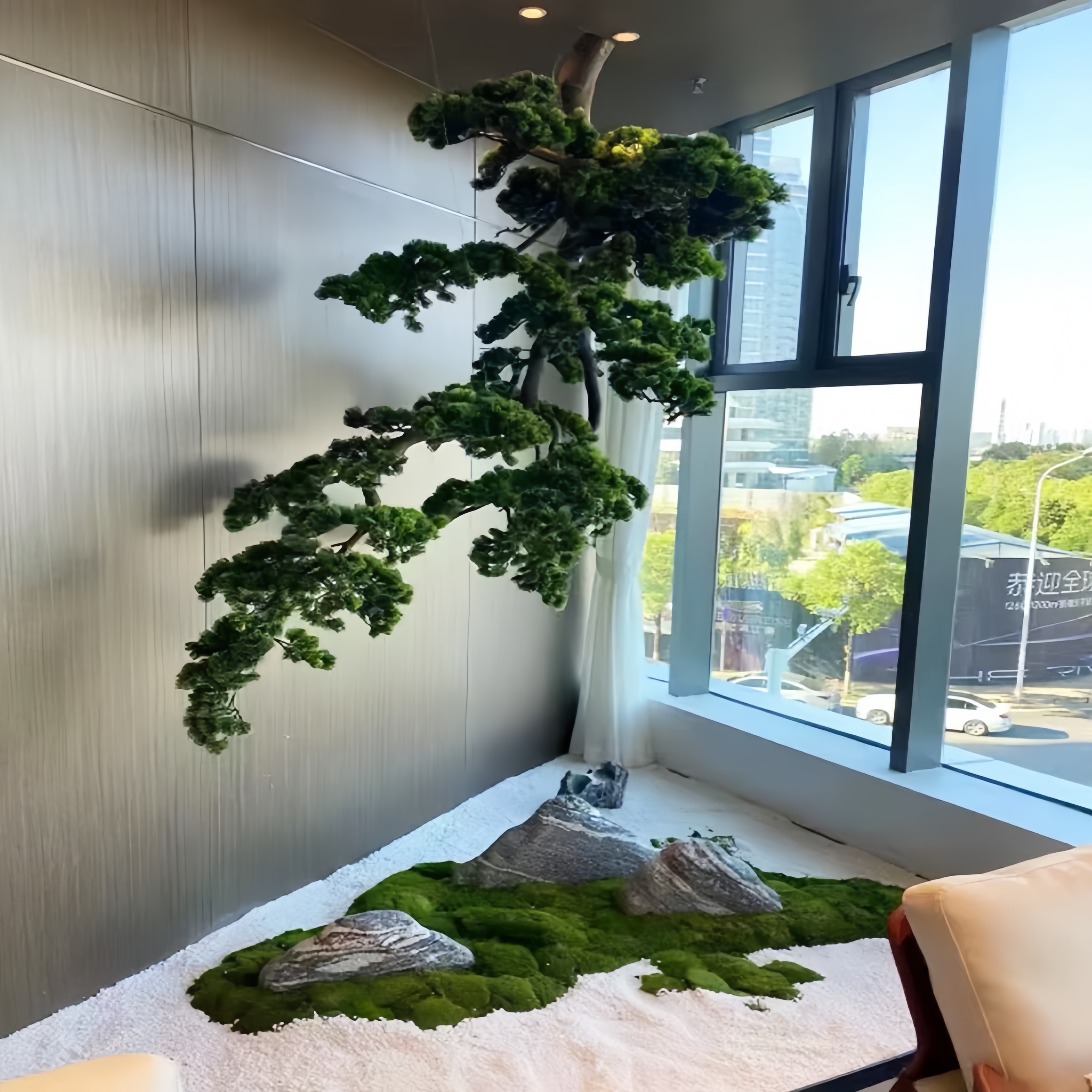 仿真悬挂松枝倒挂侧挂仿真迎客松树中式景观造景大型假树玄关造景