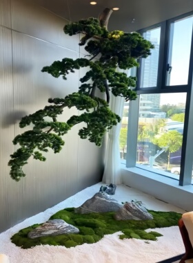 仿真悬挂松枝倒挂侧挂仿真迎客松树中式景观造景大型假树玄关造景