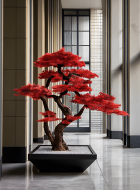仿真红松迎客松枫叶树松树装饰摆件大型造景假树橱窗酒店景观室内